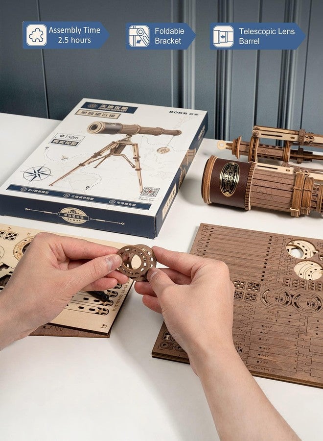 ROKR 3D Puzzles for Adults Wooden Telescope Building Model Kit with Tripod for Adults -3X Magnification Science Kit Gifts for Adult - Image 5